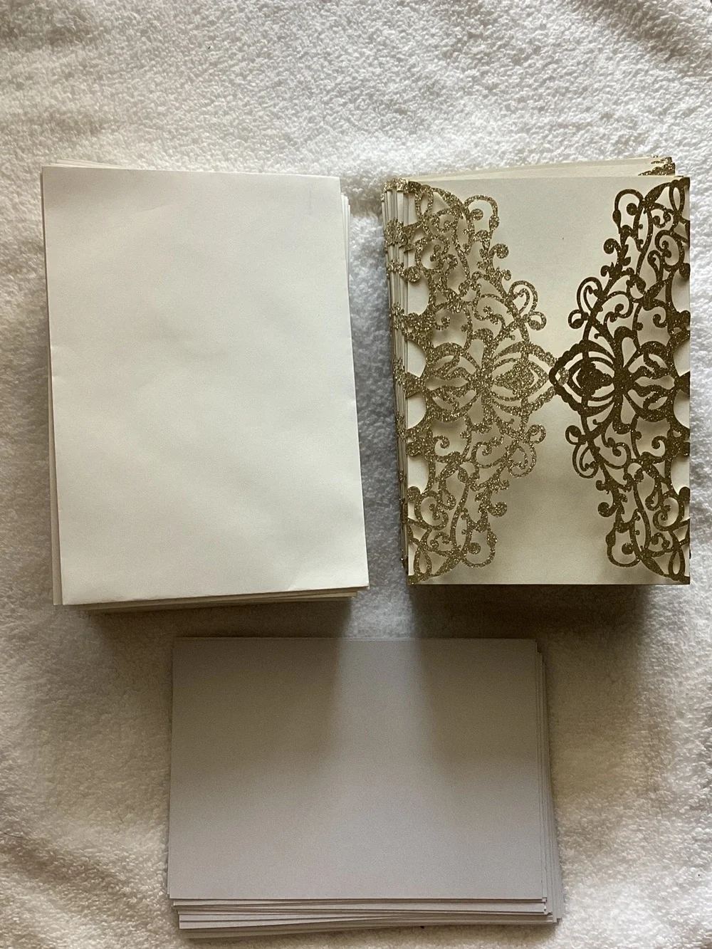 Elegant Cream and Gold Laser-Cut Invitation Sleeves - 45 cards